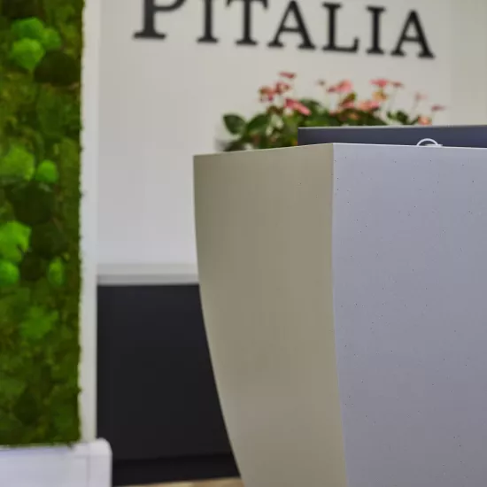 HIMACS creates a striking and sculptural reception desk at Pitalia’s new Manchester office