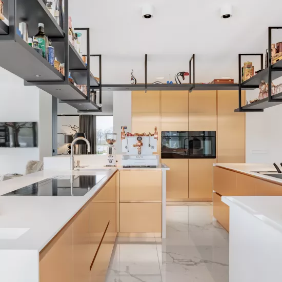 Contrasting finishes: HIMACS and copper shine brightly in this kitchen