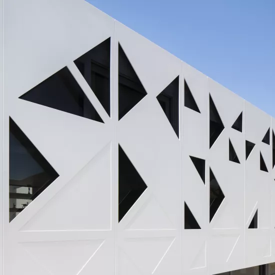 Spectacular HIMACS façade: traditional school architecture meets high-tech material 