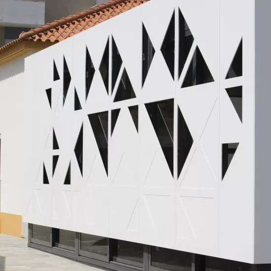 Spectacular HIMACS façade: traditional school architecture meets high-tech material 